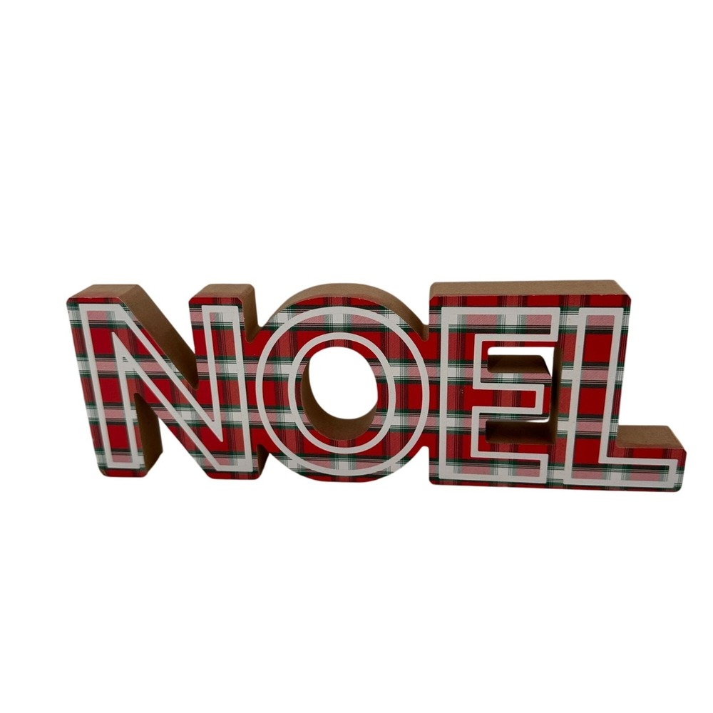 Holiday Style Noel Plaid Decorative‎ Wood Sign 12" Red Green Christmas Decor